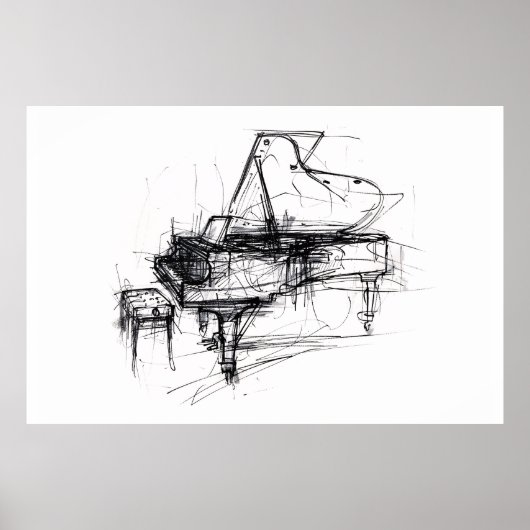 Elegant Grand Piano Portret - Premium Poster (Voorkant)