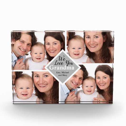 Elegant Grandma Family Vier Foto's Name Script (Voorkant)
