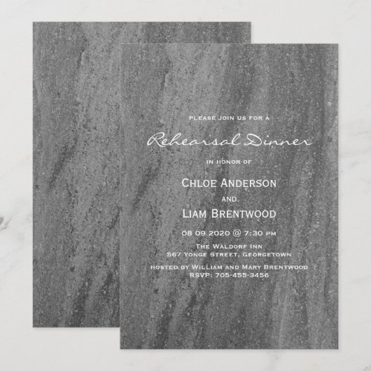 Elegant Granite Rehearsal Dinner Invitation Kaart (Voorkant / Achterkant)