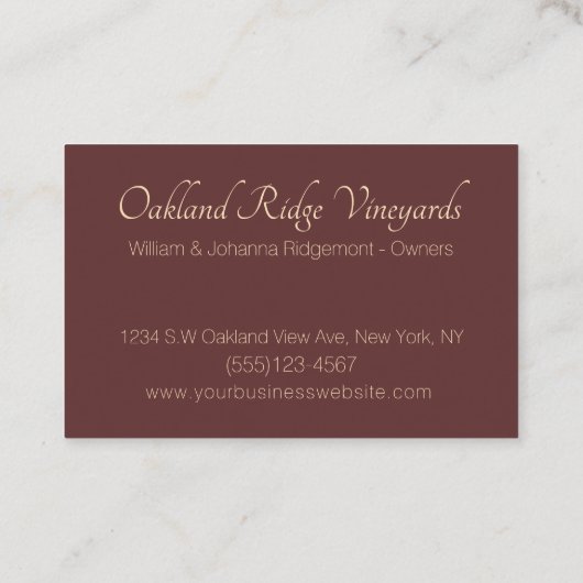 Elegant Grape Vine Wineyard Winery Square Visitekaartje (Achterkant)