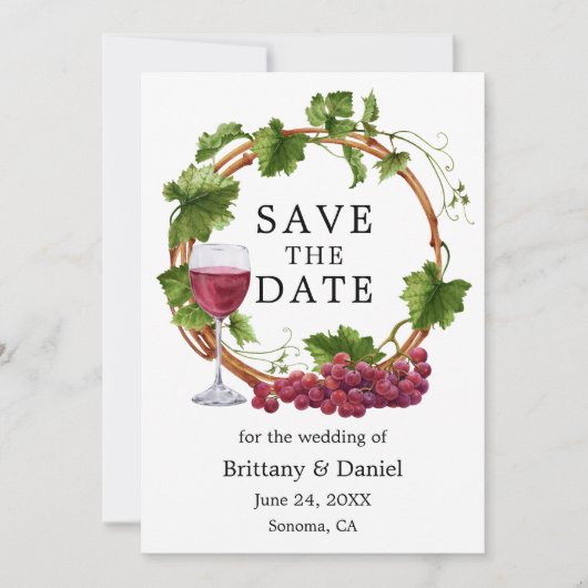 Elegant Grape Vines Waterverf Wreatfoto Save The Date (Voorkant)