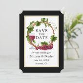 Elegant Grape Vines Waterverf Wreator Black Gold Save The Date (Staand voorkant)