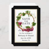 Elegant Grape Vines Waterverf Wreator Black Gold Save The Date (Voorkant / Achterkant)