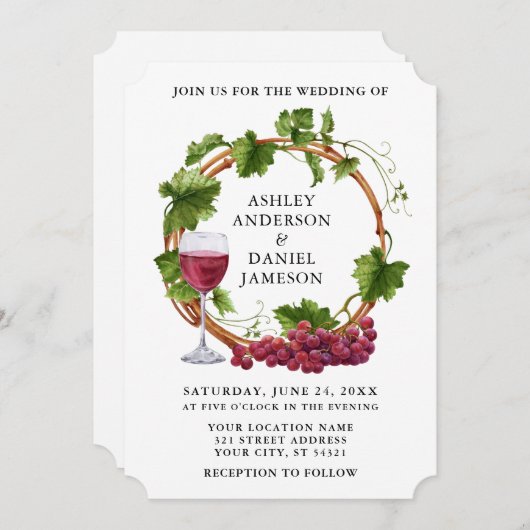 Elegant Grape Waterverf Wreatding Wedding Kaart (Voorkant / Achterkant)
