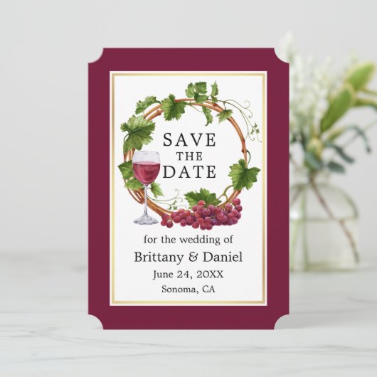 Elegant Grape Waterverf Wreath Burgundy Save The Date (Staand voorkant)