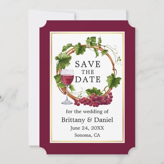 Elegant Grape Waterverf Wreath Burgundy Save The Date (Voorkant)