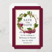 Elegant Grape Waterverf Wreath Burgundy Save The Date (Voorkant / Achterkant)