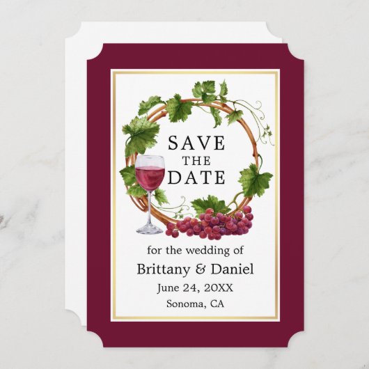 Elegant Grape Waterverf Wreath Burgundy Save The Date (Voorkant / Achterkant)