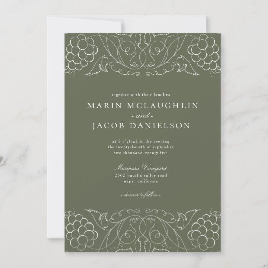 Elegant Grapes Motif Wine Winery Wedding Invitatio Kaart (Voorkant)