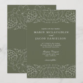 Elegant Grapes Motif Wine Winery Wedding Invitatio Kaart (Voorkant / Achterkant)