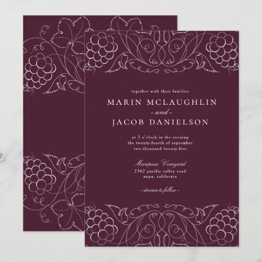 Elegant Grapes Motif Wine Winery Wedding Kaart (Voorkant / Achterkant)