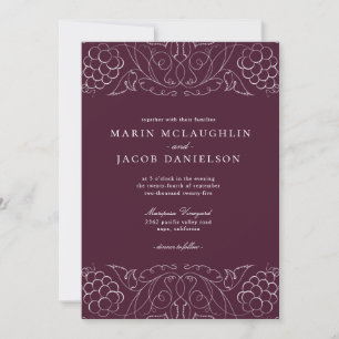 Elegant Grapes Motif Wine Winery Wedding Kaart