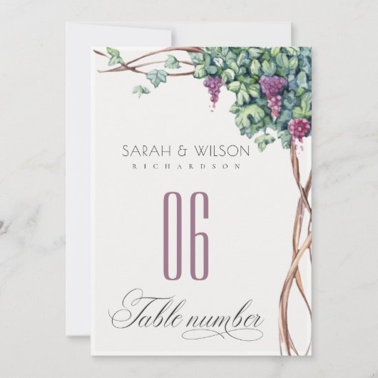 Elegant Grapevine Foliage Bruiloft Tafelnummer (Voorkant)