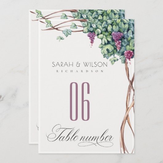 Elegant Grapevine Foliage Bruiloft Tafelnummer (Voorkant / Achterkant)