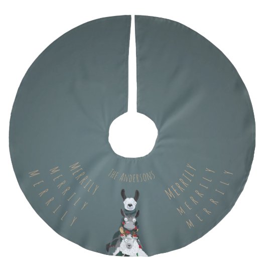 Elegant Grappig Schaap Ezel Llama Turquoise Kerstboom Rok (Voorkant)
