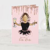 Elegant Grappig Vrouw Cartoon Etnische Wijn Verjaa Kaart (Voorkant)