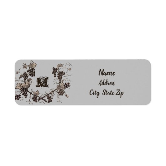 Elegant Graps and Vines Etching Monogram Etiket (Voorkant)