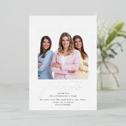 Elegant Gratitude Script Photo Corporate Business Folie Feestdagenkaart (Staand Voorkant)