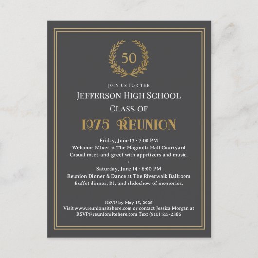 Elegant Gray 50 Year Class Reunion Laurel Wreath Briefkaart (Voorkant)