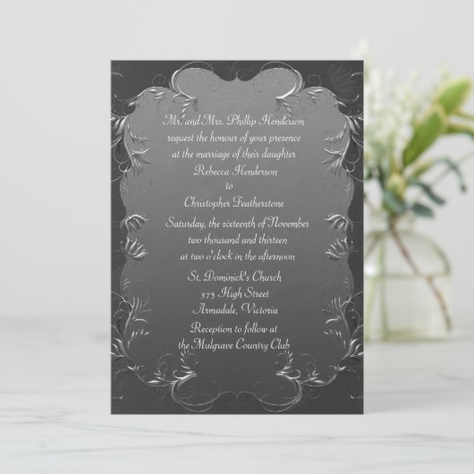 Elegant Gray and Silver Wedding Invitation Kaart (Staand voorkant)