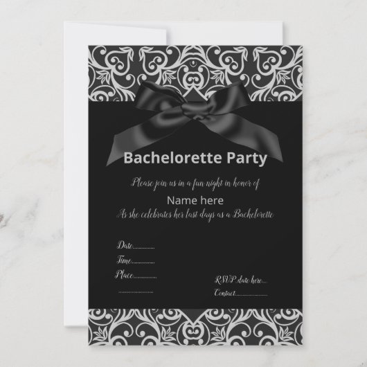 ELEGANT GRAY BLACK BOW BACHELORETTE INVITE KAART (Voorkant)