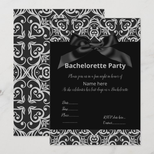 ELEGANT GRAY BLACK BOW BACHELORETTE INVITE KAART (Voorkant / Achterkant)
