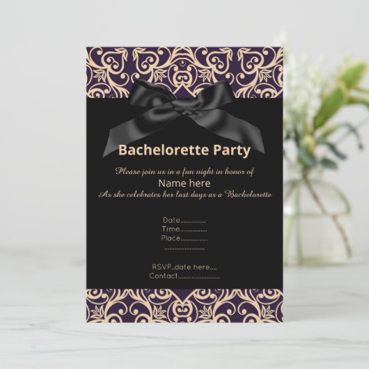 ELEGANT GRAY BLACK BOW BACHELORETTE INVITE KAART (Staand voorkant)