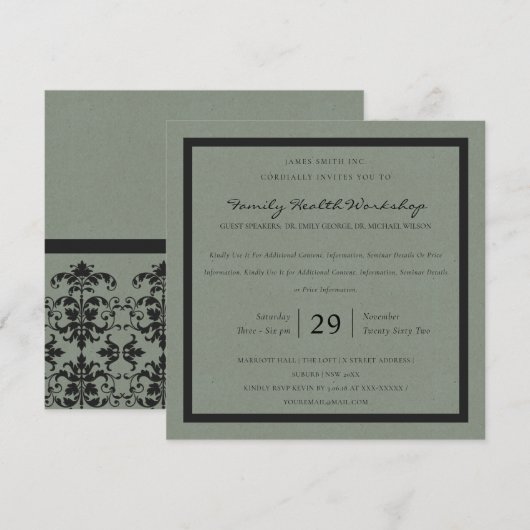 ELEGANT GRAY BLACK DAMASK CLASSIC WORKSHOP EVAL KAART (Voorkant / Achterkant)