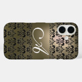 ELEGANT GRAY BLACK DAMASK MONOGRAM Case-Mate iPhone CASE (Achterkant (horizontaal))