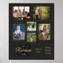 Elegant Gray Black Gold Photo Collage Familienaam
