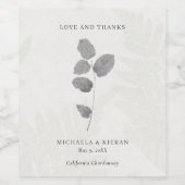 Elegant Gray Botanical Thank You Wedding  Wijn Etiket (Enkel label)