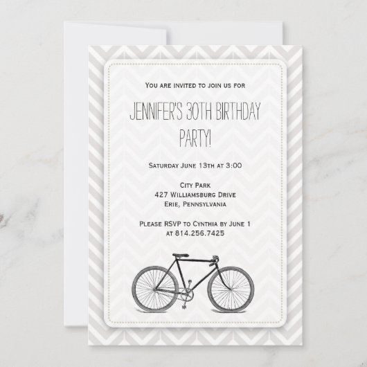 Elegant Gray Chevron  fiets Birthday Kaart (Voorkant)