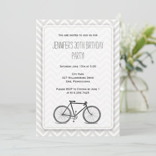 Elegant Gray Chevron fiets Birthday Kaart (Staand voorkant)