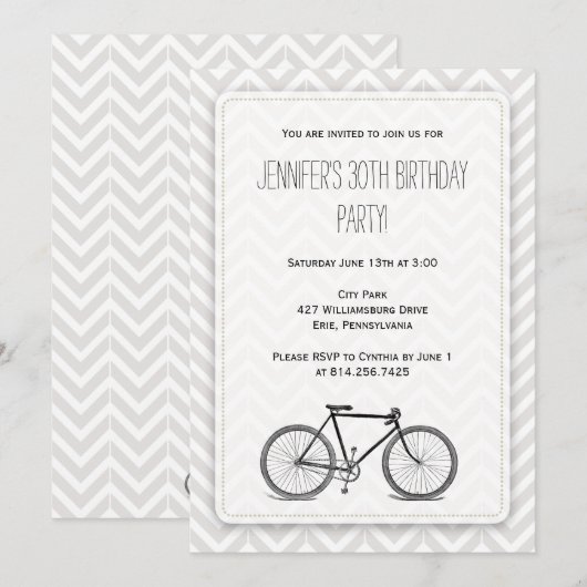 Elegant Gray Chevron fiets Birthday Kaart (Voorkant / Achterkant)