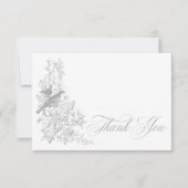 Elegant Gray Chinoiserie Nature & Birds Wedding Bedankkaart (Voorkant)