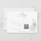 Elegant Gray Chinoiserie Nature & Birds Wedding QR RSVP Kaartje (Voorkant)