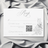 Elegant Gray Chinoiserie Nature & Birds Wedding QR RSVP Kaartje