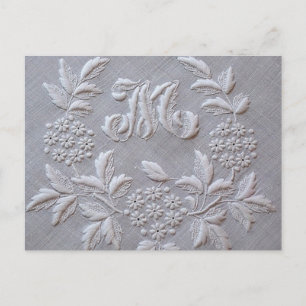 Elegant Gray Embroidery Floral Monogram letter M Briefkaart