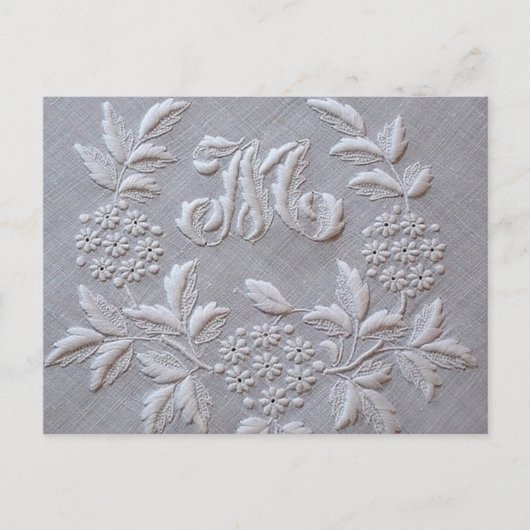 Elegant Gray Embroidery Floral Monogram letter M Briefkaart (Voorkant)