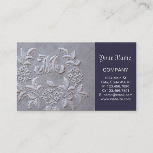 Elegant Gray Embroidery Floral Monogram letter M Visitekaartje (Voorkant)
