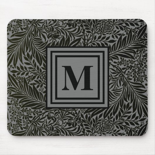 Elegant Gray en Black Monogrammed William Morris Muismat (Voorkant)