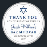 Elegant Gray en Navy Blue Bar Mitzvah Dank u wel Ronde Sticker<br><div class="desc">Elegant Grey and Navy Blue Bar Mitzvah Dank u Klassieke Sticker</div>