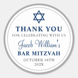 Elegant Gray en Navy Blue Bar Mitzvah Dank u wel Ronde Sticker
