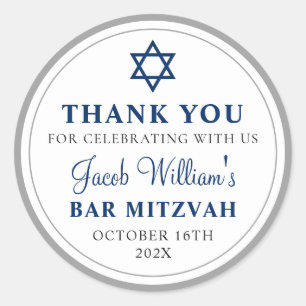 Elegant Gray en Navy Blue Bar Mitzvah Dank u wel Ronde Sticker