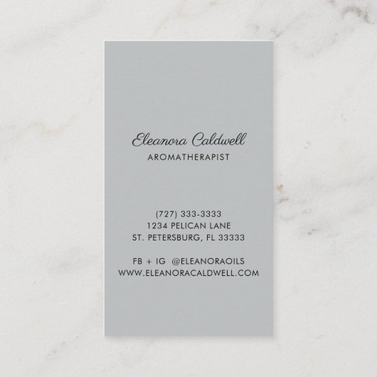 Elegant Gray Essential Oils Aromatherapie Visitekaartje (Achterkant)