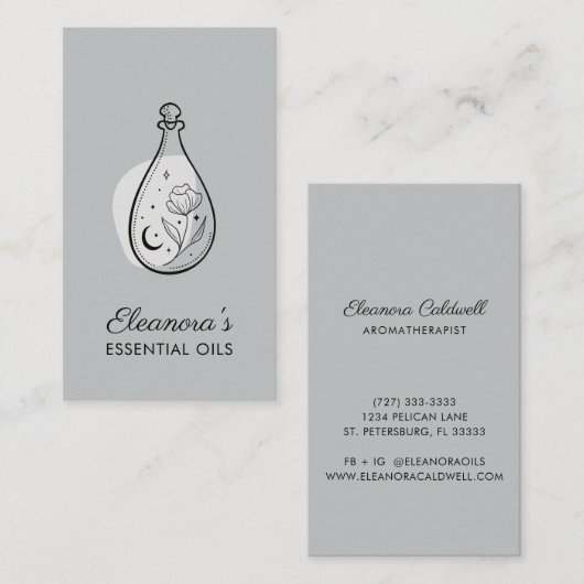 Elegant Gray Essential Oils Aromatherapie Visitekaartje (Voorkant / Achterkant)