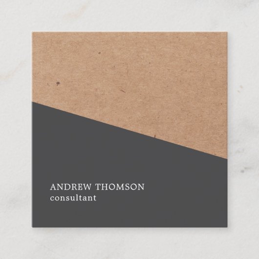 Elegant Gray Faux Kraft Geometric Consultant Vierkante Visitekaartje (Voorkant)