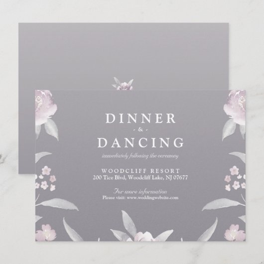 Elegant gray floral Chinoiserie Weddenschappen Informatiekaartje (Voorkant / Achterkant)