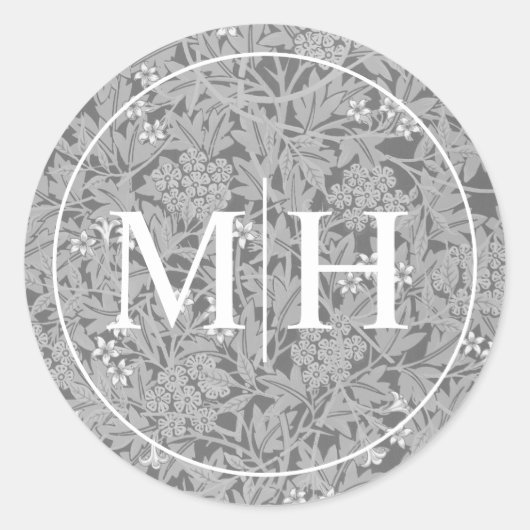 Elegant Gray Floral Monogram Weddenschap Ronde Sticker (Voorkant)