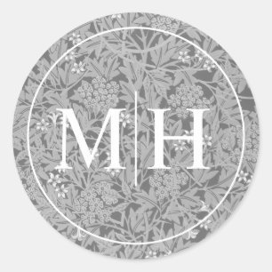 Elegant Gray Floral Monogram Weddenschap Ronde Sticker